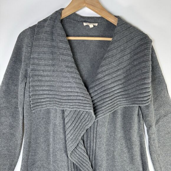 Eileen Fisher XS Gray Organic Cotton Open Front Cardigan Sweater Ribbed - Picture 2 of 12